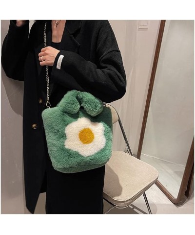 Women Faux Fur Shoulder Bag, Plush Crossbody Bag with Chain Soft Fluffy Handbags Furry Flower Tote Bag for Winter Green $10.1...