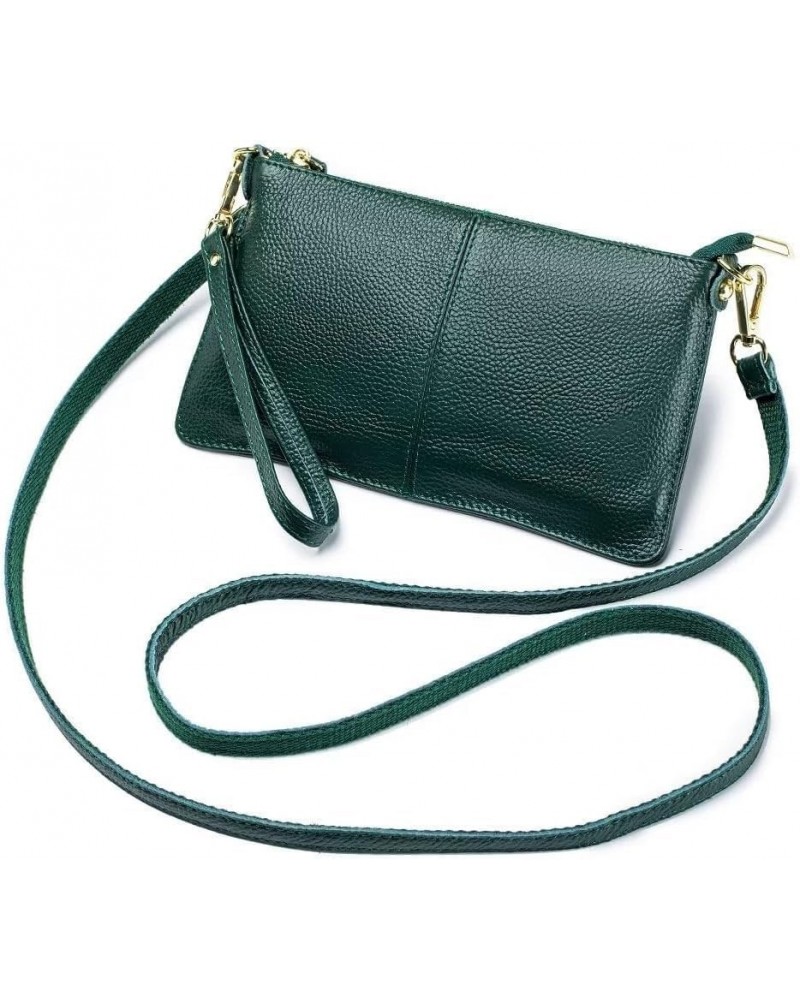 Small Crossbody Bag for Women Genuine Leather Clutch Purse Vintage Phone Bag with Detachable Wrist and Shoulder Straps Green ...