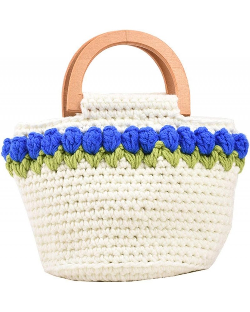 Tulip Hand-Woven Bag Women's Summer Trend Sweet Wooden Handle Handbag $20.66 Handbags