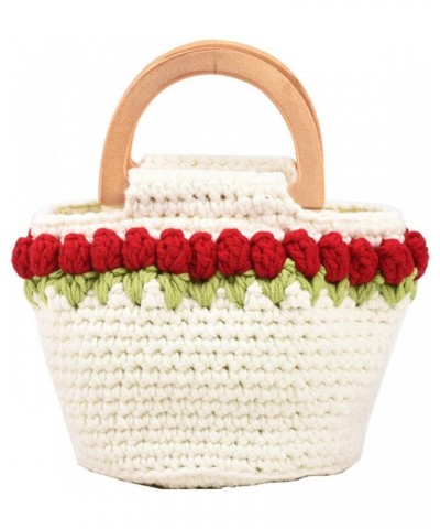 Tulip Hand-Woven Bag Women's Summer Trend Sweet Wooden Handle Handbag $20.66 Handbags