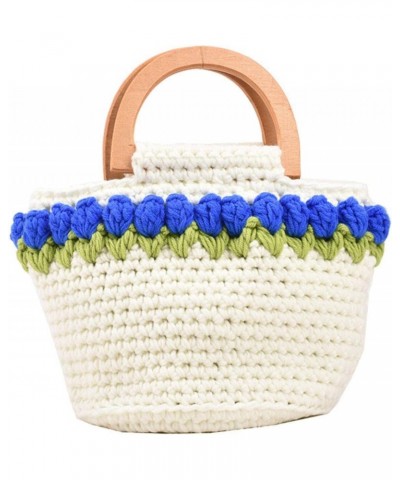 Tulip Hand-Woven Bag Women's Summer Trend Sweet Wooden Handle Handbag $20.66 Handbags