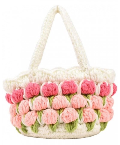 Tulip Hand-Woven Bag Women's Summer Trend Sweet Wooden Handle Handbag $20.66 Handbags