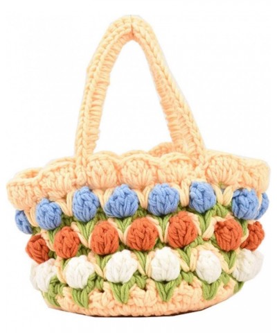 Tulip Hand-Woven Bag Women's Summer Trend Sweet Wooden Handle Handbag $20.66 Handbags