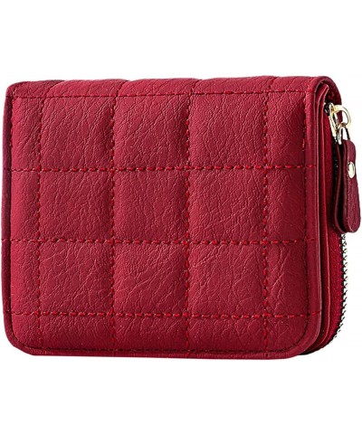 Fashion Coin ID Short Wallet Lattice Solid Color Women Zipper Purse Multiple Card Slots Clutch Bag Phone Bi Fold Wallet Wine ...