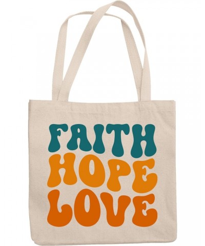 Faith, Hope, Love, Inspirational Christian Themed, Groovy Retro Wavy Text Merch Gift, 12oz Canvas Tote Bag $16.19 Totes