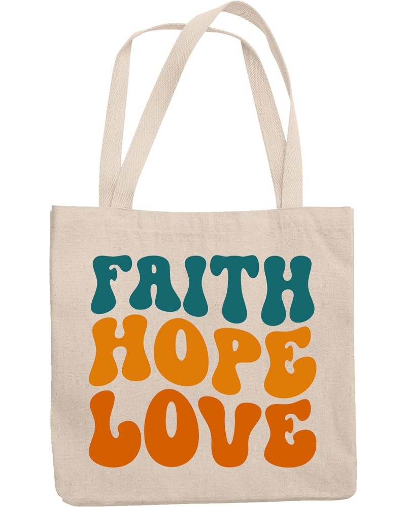 Faith, Hope, Love, Inspirational Christian Themed, Groovy Retro Wavy Text Merch Gift, 12oz Canvas Tote Bag $16.19 Totes