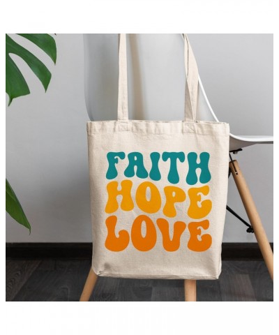 Faith, Hope, Love, Inspirational Christian Themed, Groovy Retro Wavy Text Merch Gift, 12oz Canvas Tote Bag $16.19 Totes