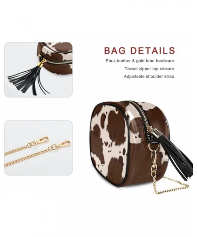 Small Crossbody Bag Beige Brown Cow Print Womens Shoulder Chain Bag PU Leather Small Purse With Tassel $14.39 Shoulder Bags