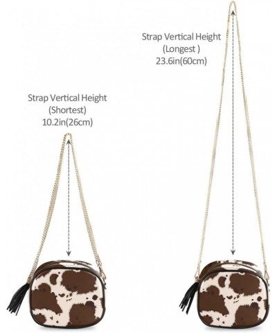 Small Crossbody Bag Beige Brown Cow Print Womens Shoulder Chain Bag PU Leather Small Purse With Tassel $14.39 Shoulder Bags