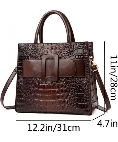 Vintage Top-handle Handbags Purse Satchel for Women PU Crocodile Pattern Tote Commuter Bag Crossbody Shoulder Bag Coffee $22....