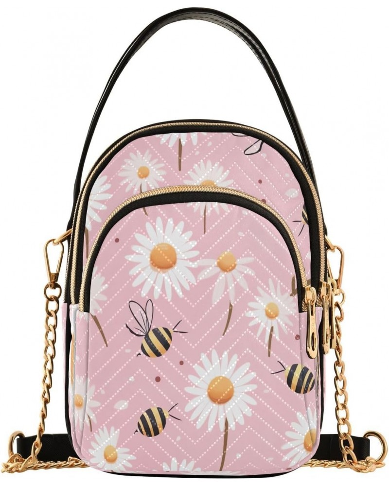 Pink Daisy Bees Joko lvery Cross Body Purse Chain Shoulder Bag Crossbody Bags Handbag for Gifts Work Women $12.31 Crossbody Bags