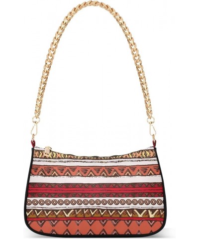 Palm Leaves on Dark Shoulder Purse for Women Chain Bag Shoulder Handbags for Women Tribal Red Stripes $15.59 Totes