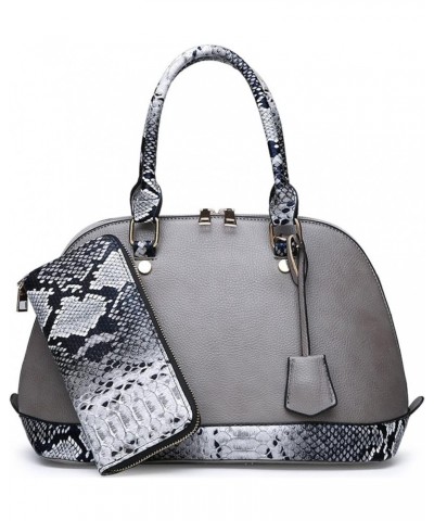 2Pcs Women Shell Handbag Serpentine Shoulder Bag PU Leather Purse Fashion Top-Handle Satchel Zipper Crossbody Tote Grey $37.8...