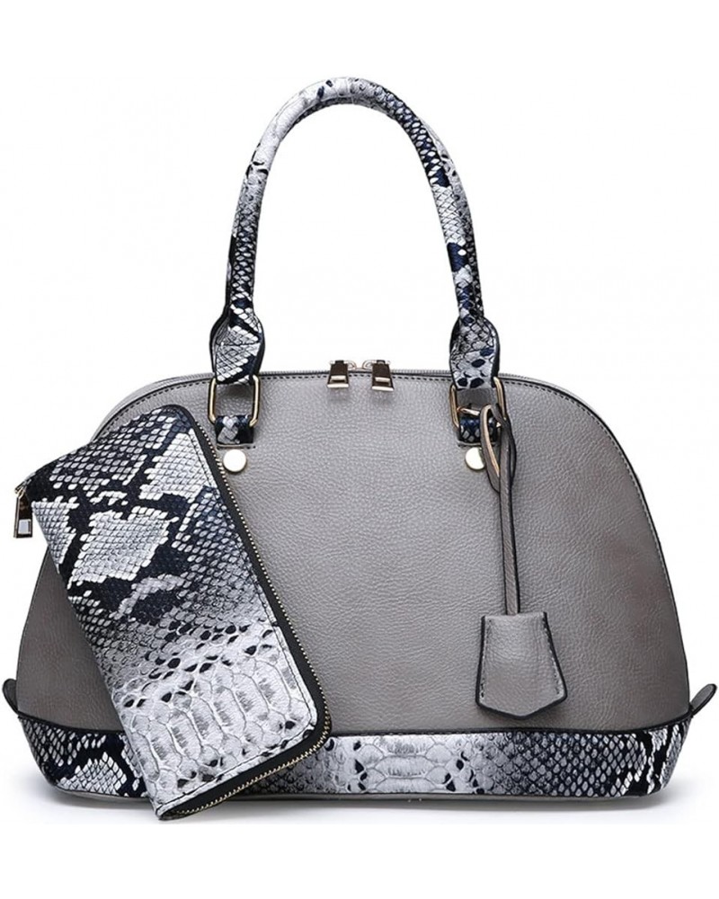 2Pcs Women Shell Handbag Serpentine Shoulder Bag PU Leather Purse Fashion Top-Handle Satchel Zipper Crossbody Tote Grey $37.8...