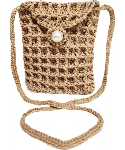 Women's Crossbody Mini Shoulder Bag Purses Handmade Knit Wallet Khaki $7.39 Shoulder Bags