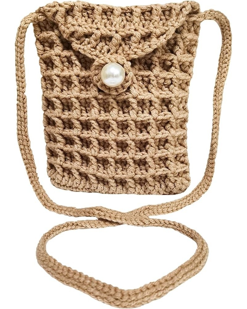 Women's Crossbody Mini Shoulder Bag Purses Handmade Knit Wallet Khaki $7.39 Shoulder Bags