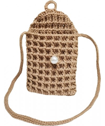 Women's Crossbody Mini Shoulder Bag Purses Handmade Knit Wallet Khaki $7.39 Shoulder Bags