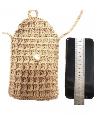 Women's Crossbody Mini Shoulder Bag Purses Handmade Knit Wallet Khaki $7.39 Shoulder Bags