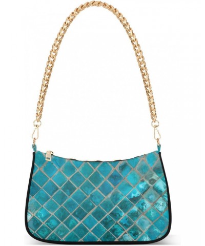 Shoulder Bags for Women Exotic Shiny Turquoise Ceramic Mosaic Tile Hobo Tote Handbag Small Clutch Purse with Zipper Closure $...