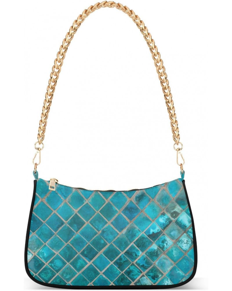 Shoulder Bags for Women Exotic Shiny Turquoise Ceramic Mosaic Tile Hobo Tote Handbag Small Clutch Purse with Zipper Closure $...