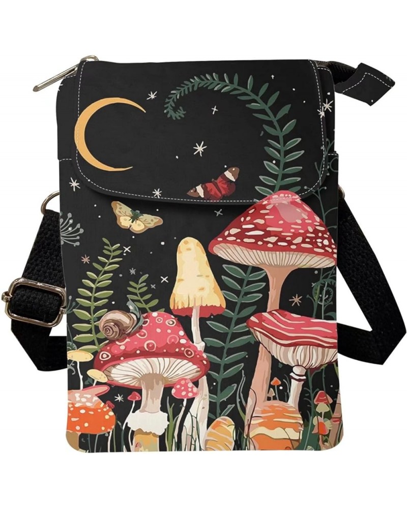 Canvas Cross-body Bags for Women Small Cellphone Purse Shoulder Handbag 0 Mushroom Moon Star Butterfly $10.79 Crossbody Bags