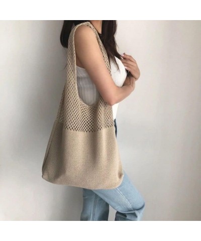 Knitted Wool Crocheted Bag for Women - Large Shoulder Bag Aesthetic Cute Tote Bag Black $10.44 Shoulder Bags