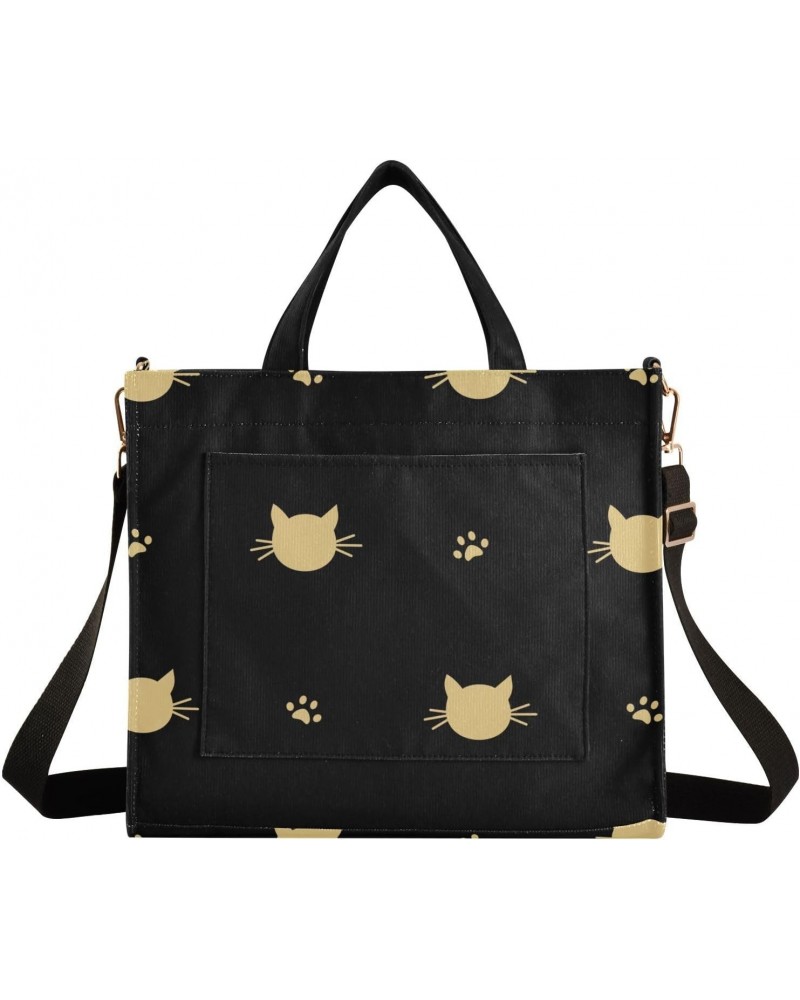 Tote Bag Hobo Bag for Women-Black Cat Pattern2,Corduroy Crossbody Bags Shoulder Handbag For Work Travel Gift-S $8.92 Totes