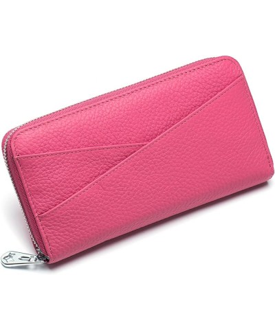 Women's Genuine Leather Wallet RFID Blocking Zip Around Wallet Large Capacity Long Purse Credit Card Clutch (Pink) Rose Red $...