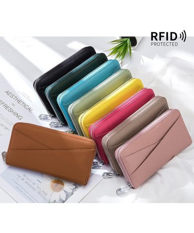 Women's Genuine Leather Wallet RFID Blocking Zip Around Wallet Large Capacity Long Purse Credit Card Clutch (Pink) Rose Red $...