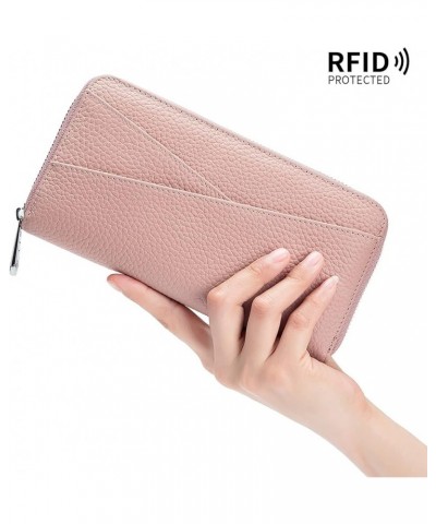 Women's Genuine Leather Wallet RFID Blocking Zip Around Wallet Large Capacity Long Purse Credit Card Clutch (Pink) Rose Red $...