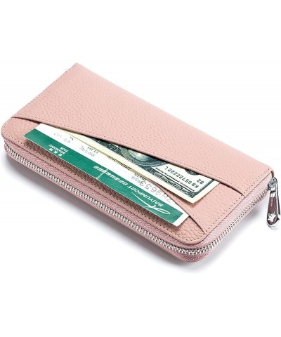 Women's Genuine Leather Wallet RFID Blocking Zip Around Wallet Large Capacity Long Purse Credit Card Clutch (Pink) Rose Red $...