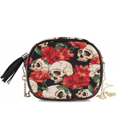 Crossbody Purse Small Crossbody Bags Shoulder Handbags Red Flower Skull for Women $13.49 Shoulder Bags