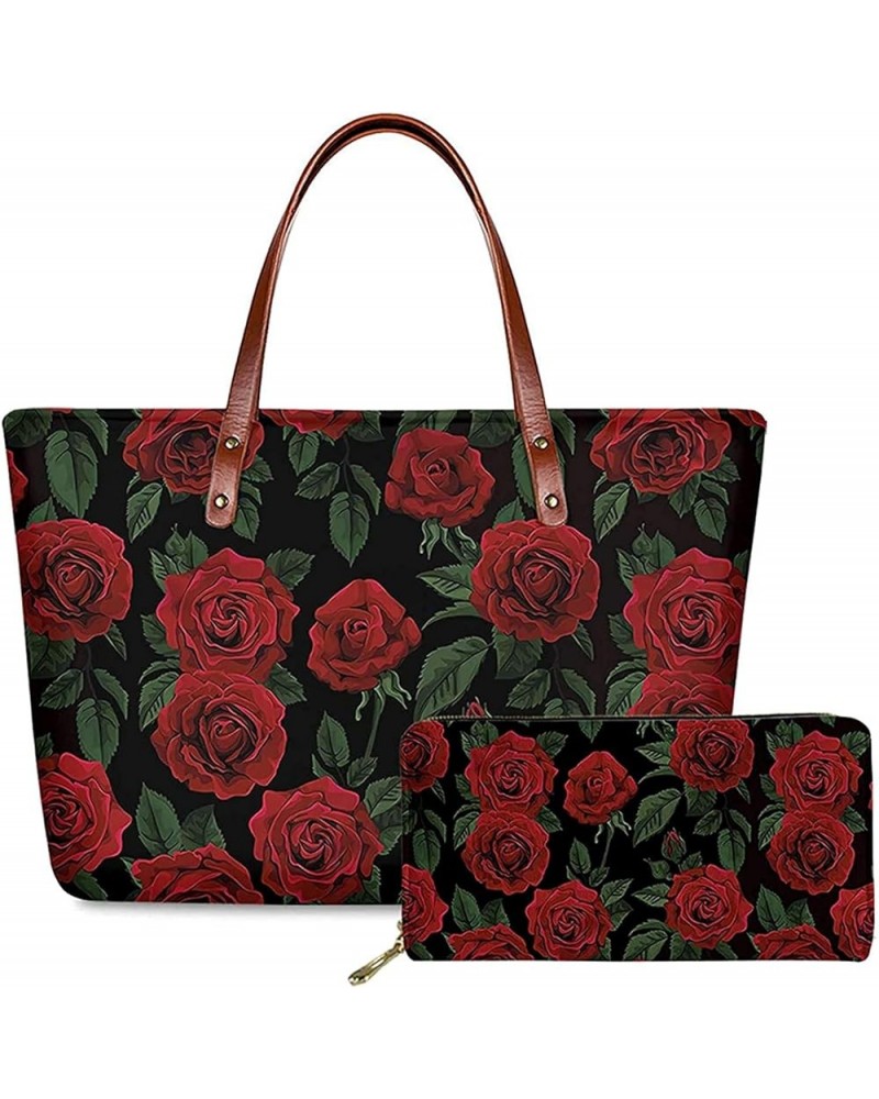 Womens Purses and Handbags Set Includes Long Wallets with Large Capacity Top-Handle Bag Ladies Shoulder Totes 2 Pack Red Rose...