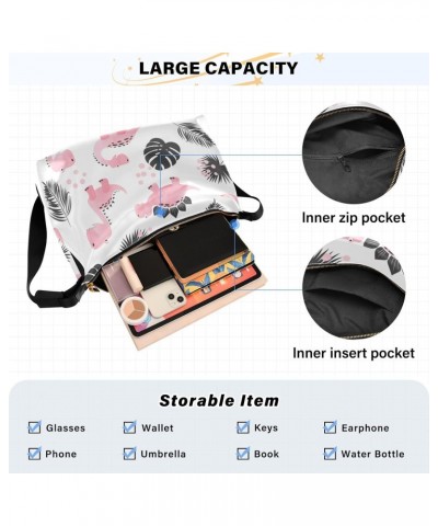 Pink Cartoon Dinosaurs Hobo Shoulder Bag for Women Men PU Leather Crossbody Bag Slouchy Tote Handbags for Shopping Traveling ...