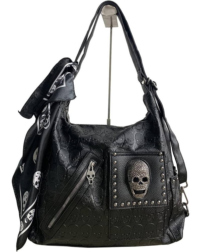 Tote Bags for Women Skull Print Purse Leather Shoulder Bag Satchel Hobo Handbags Punk Totes & Skull Handkerchief Black3 $39.5...