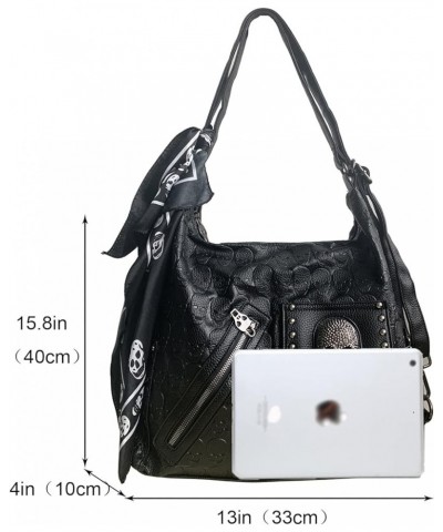 Tote Bags for Women Skull Print Purse Leather Shoulder Bag Satchel Hobo Handbags Punk Totes & Skull Handkerchief Black3 $39.5...