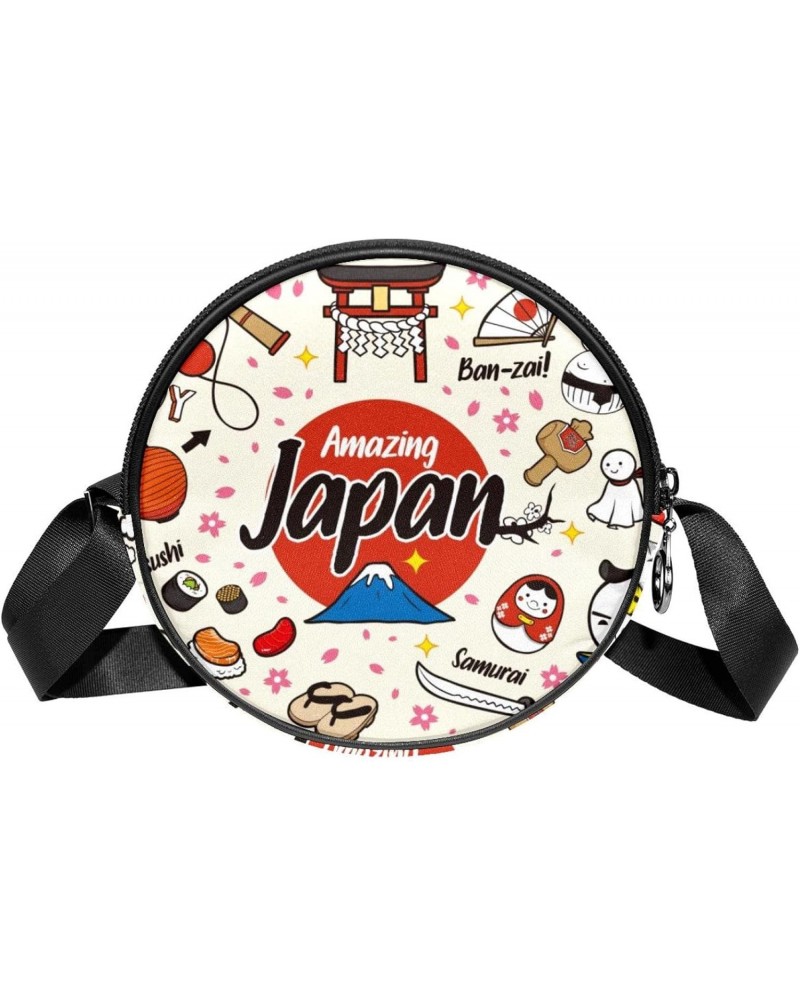 Japanese Doodle Culture Crossbody Bag for Women Teen Girls Round Canvas Shoulder Bag Purse Tote Handbag Bag $11.33 Totes