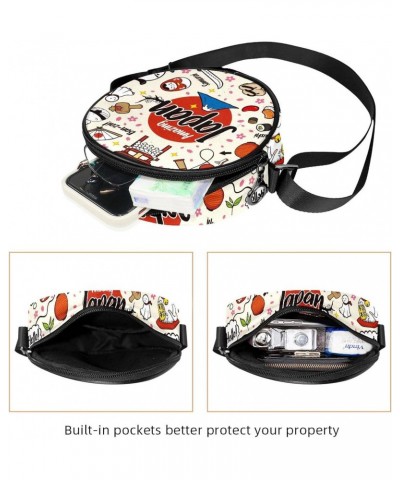 Japanese Doodle Culture Crossbody Bag for Women Teen Girls Round Canvas Shoulder Bag Purse Tote Handbag Bag $11.33 Totes