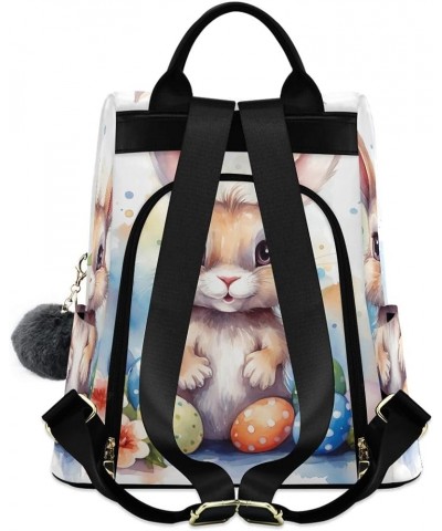 Backpack Purse for Women Purple Ice Cream Anti Theft Travel Bag Fashion Pompom Backpack for Hiking Watercolor Cartoon Bunny E...