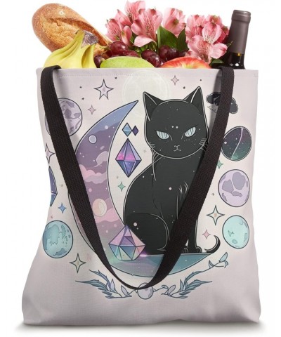 Witchy Cute Black Cat Kawaii Crystal Pastel Goth Moon Phases Tote Bag $12.71 Totes