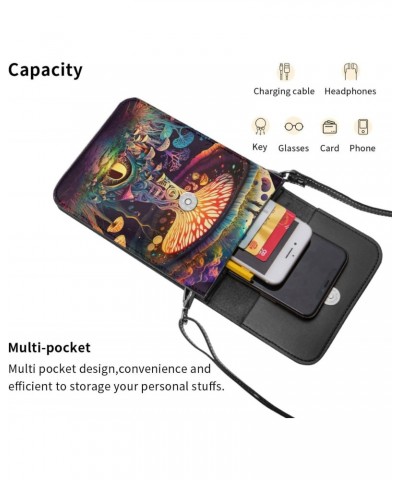 Mushroom Plant Fantasy Forest Night Colorful Leather Small Crossbody Bags for Women Cell Phone Bag Wallet Purses with Adjusta...