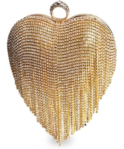 Women Luxury Heart Shape Tassel Evening Clutch Bag Rhinestone Handbag Bridal Wedding Gold $30.71 Evening Bags