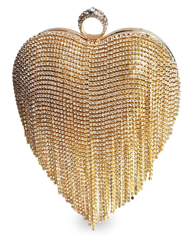 Women Luxury Heart Shape Tassel Evening Clutch Bag Rhinestone Handbag Bridal Wedding Gold $30.71 Evening Bags