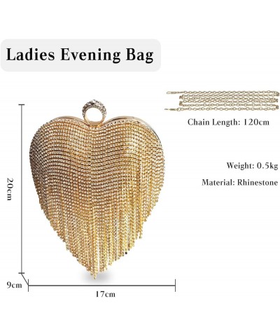 Women Luxury Heart Shape Tassel Evening Clutch Bag Rhinestone Handbag Bridal Wedding Gold $30.71 Evening Bags