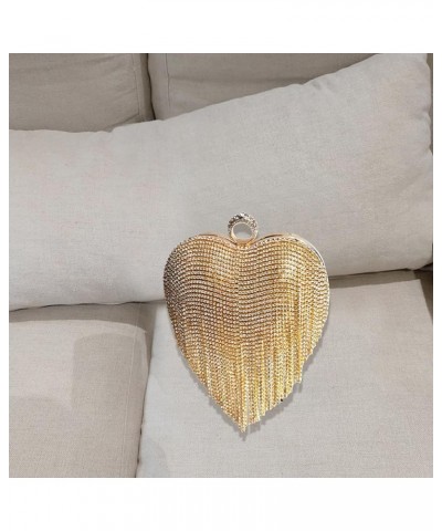 Women Luxury Heart Shape Tassel Evening Clutch Bag Rhinestone Handbag Bridal Wedding Gold $30.71 Evening Bags