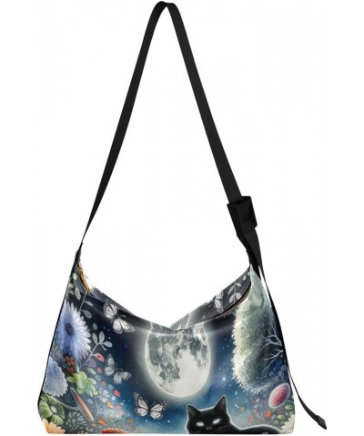 Cat Full Moon Colorful Flower Crossbody Bags Cross Body Bag for Men Mens Shoulder Bag PU Leather Cat Full Moon Colorful Flowe...