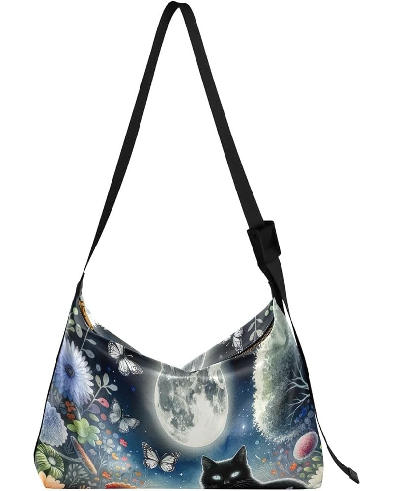 Cat Full Moon Colorful Flower Crossbody Bags Cross Body Bag for Men Mens Shoulder Bag PU Leather Cat Full Moon Colorful Flowe...