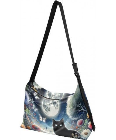 Cat Full Moon Colorful Flower Crossbody Bags Cross Body Bag for Men Mens Shoulder Bag PU Leather Cat Full Moon Colorful Flowe...