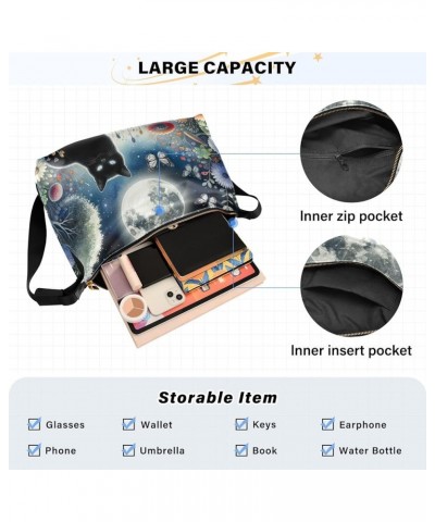 Cat Full Moon Colorful Flower Crossbody Bags Cross Body Bag for Men Mens Shoulder Bag PU Leather Cat Full Moon Colorful Flowe...