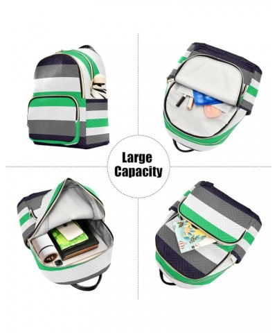 Women Backpack Horizontal Lines Black Grey Green Anti-Theft Travel Backpack with Luggage Belt Lightweight Handbag Lady Purse ...